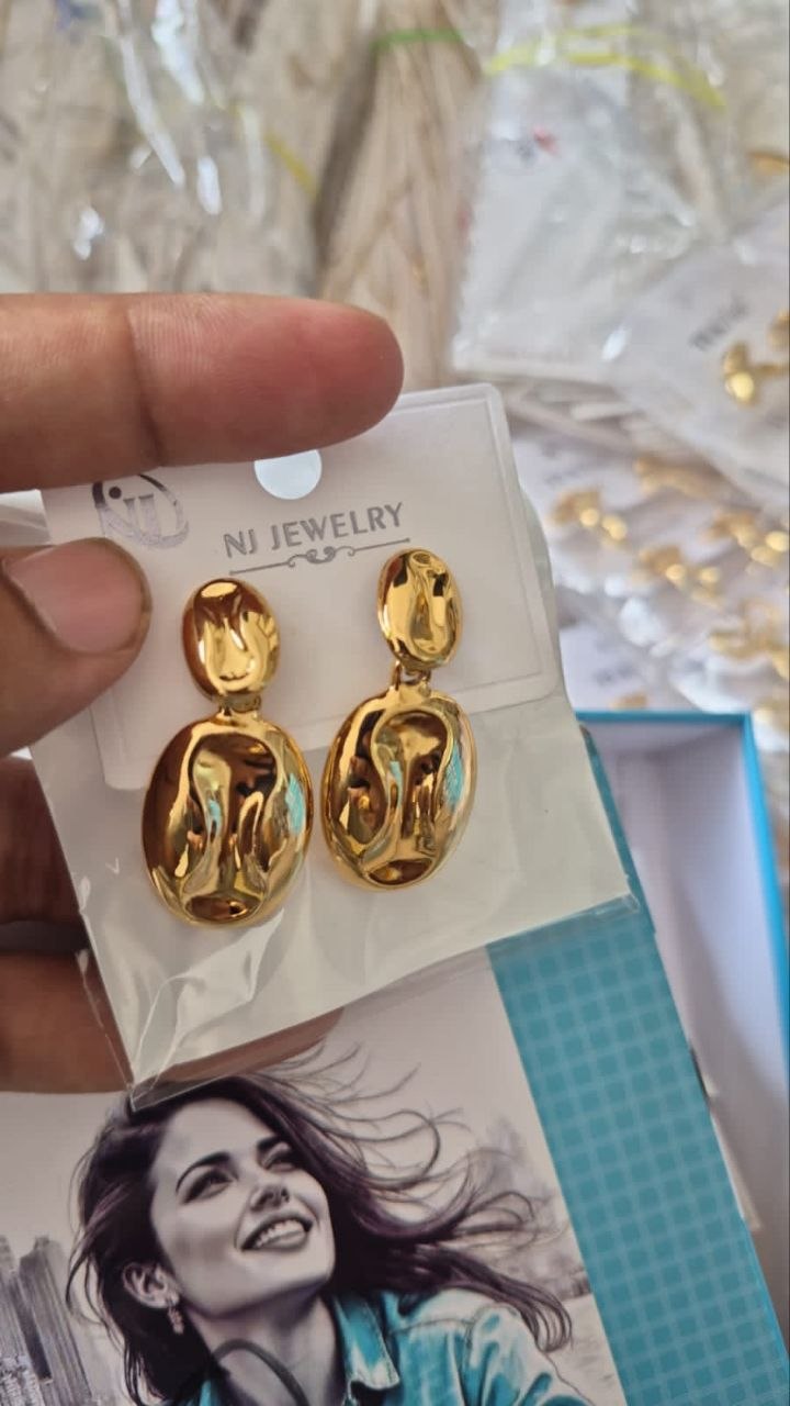 Anti-Tarnish Molten Oval Drop Earrings