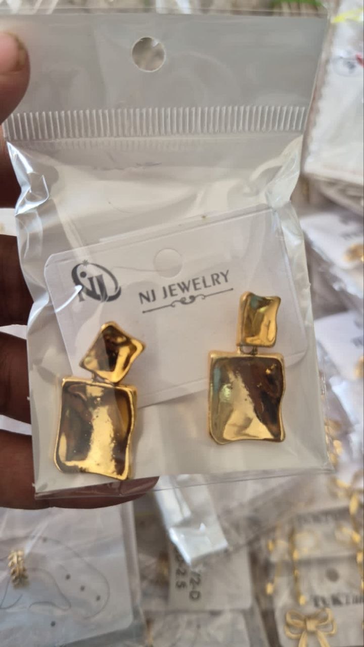 Anti-Tarnish Sculpted Geo Drop Earrings
