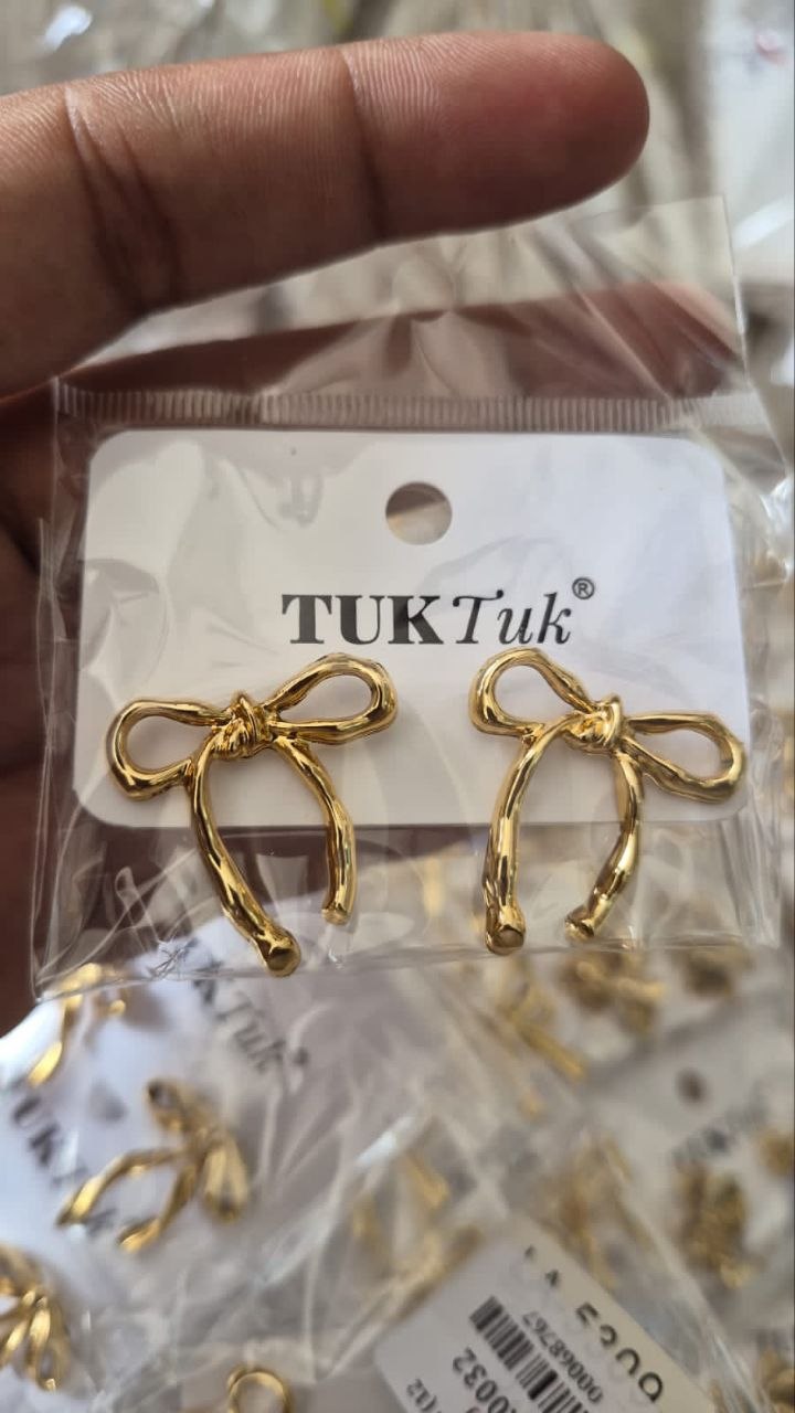 Anti-Tarnish Golden Bow Statement Earrings