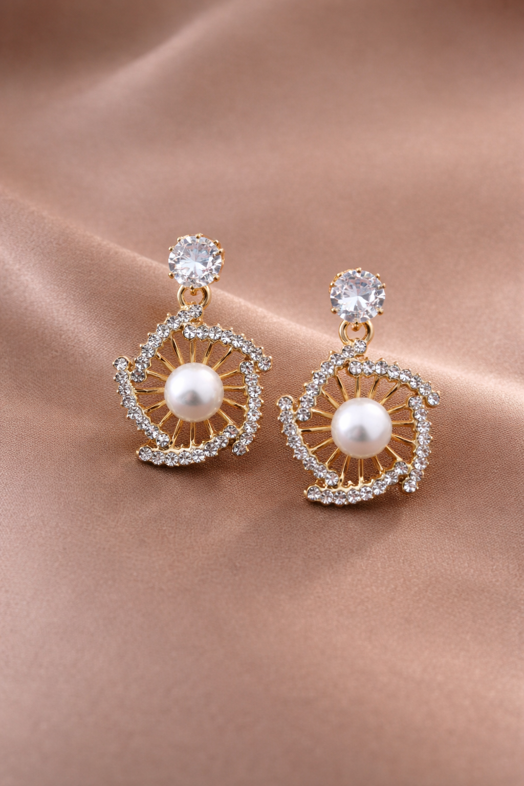 Elegant Gold-Filled Zircon Ladies Dangle Drop Earrings with Pearl