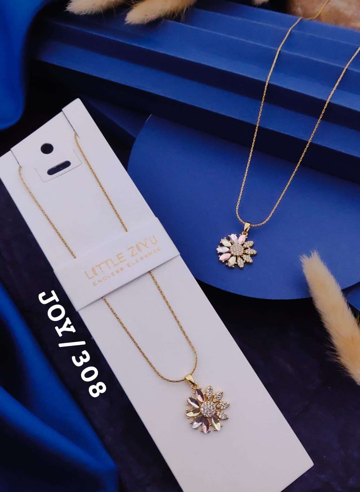 Anti Tarnish Multicolor Crystal Flower Pendant Necklace