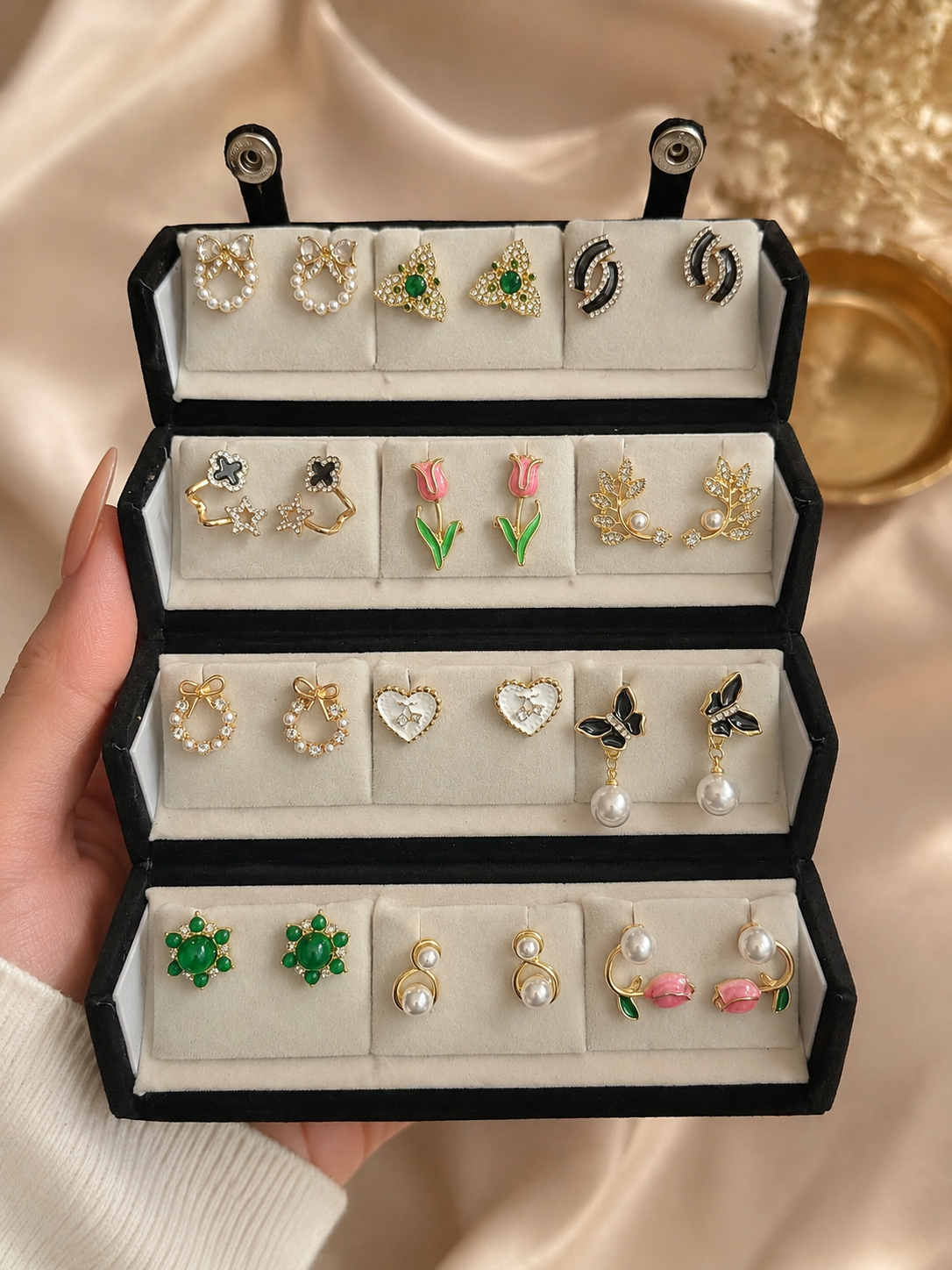 Premium Korean Earrings Box Set + 12 Pairs Fancy Stud Combo set
