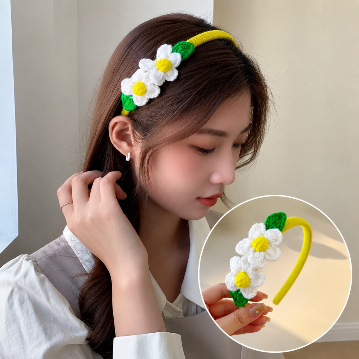 Handmade Crochet Daisy Flower Hairband