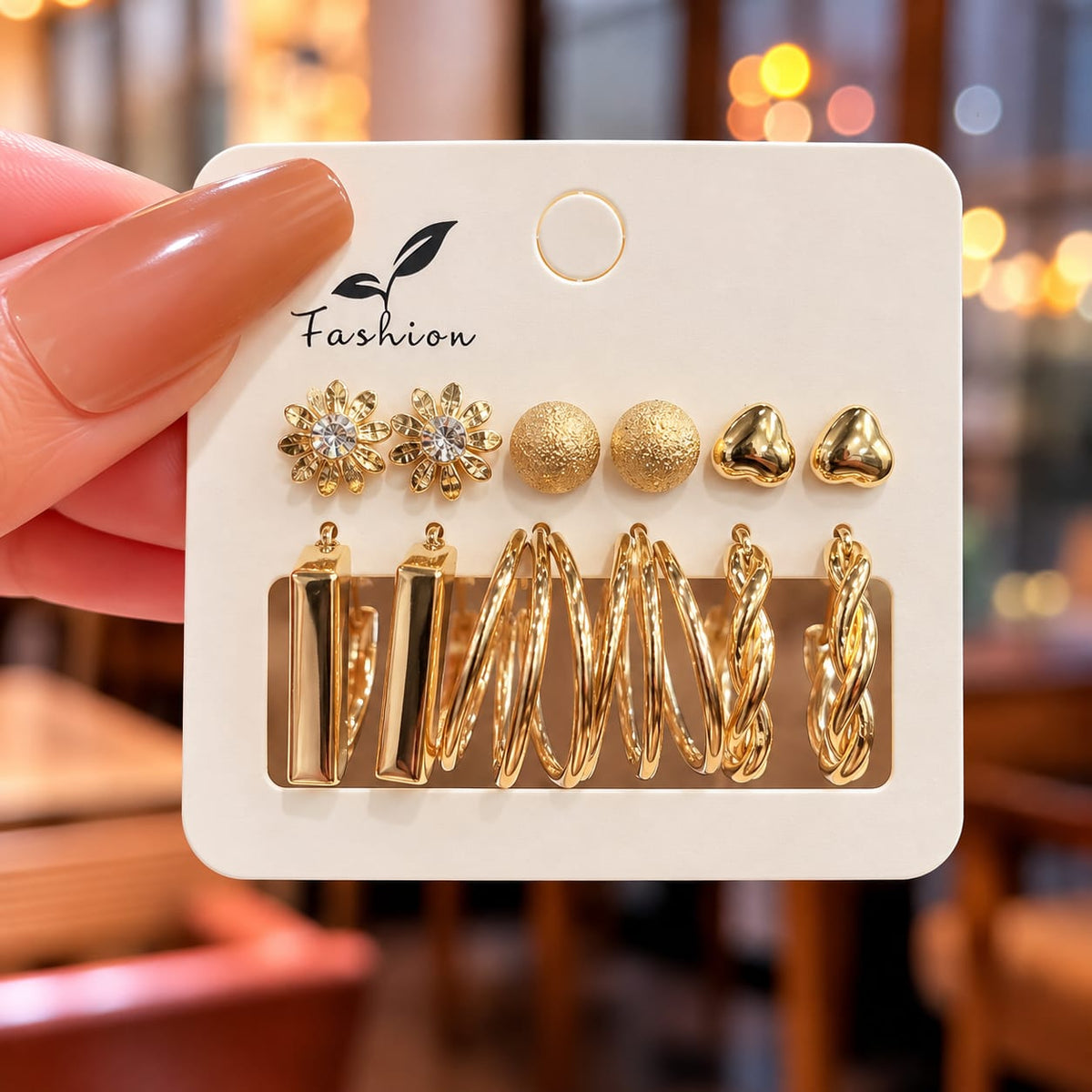 Set of 6 Premium Golden Hoop & Stud Combo Earrings