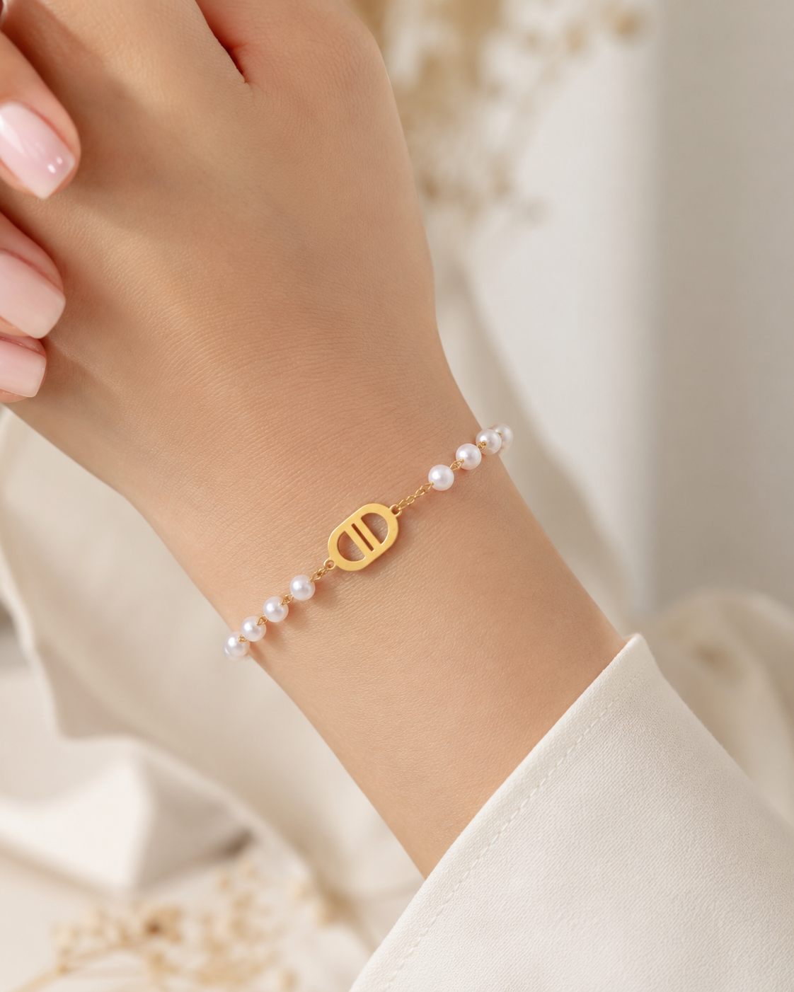 Anti tarnish pearl chain bracelet