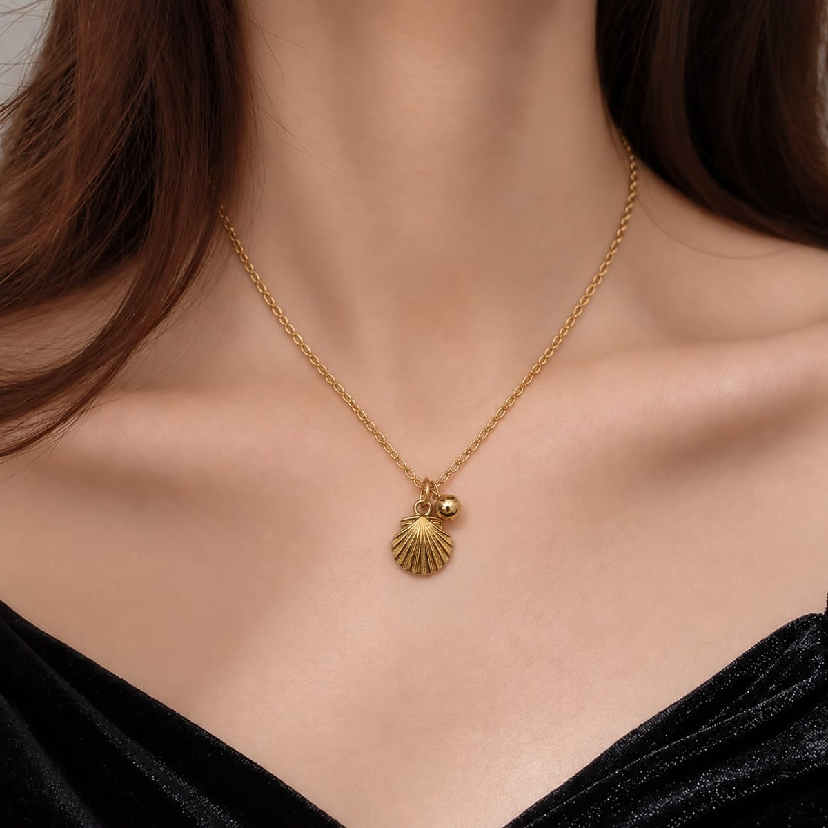 Anti-Tarnish Golden Seashell Charm Pendant Necklace