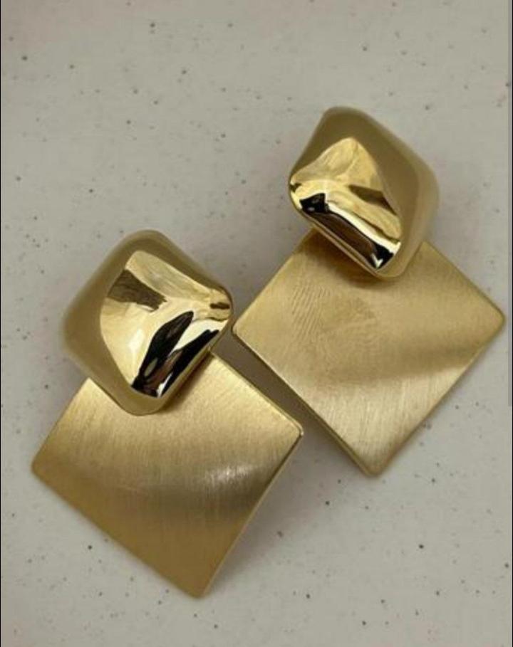 Premium Dual Finish Square Drop Earrings