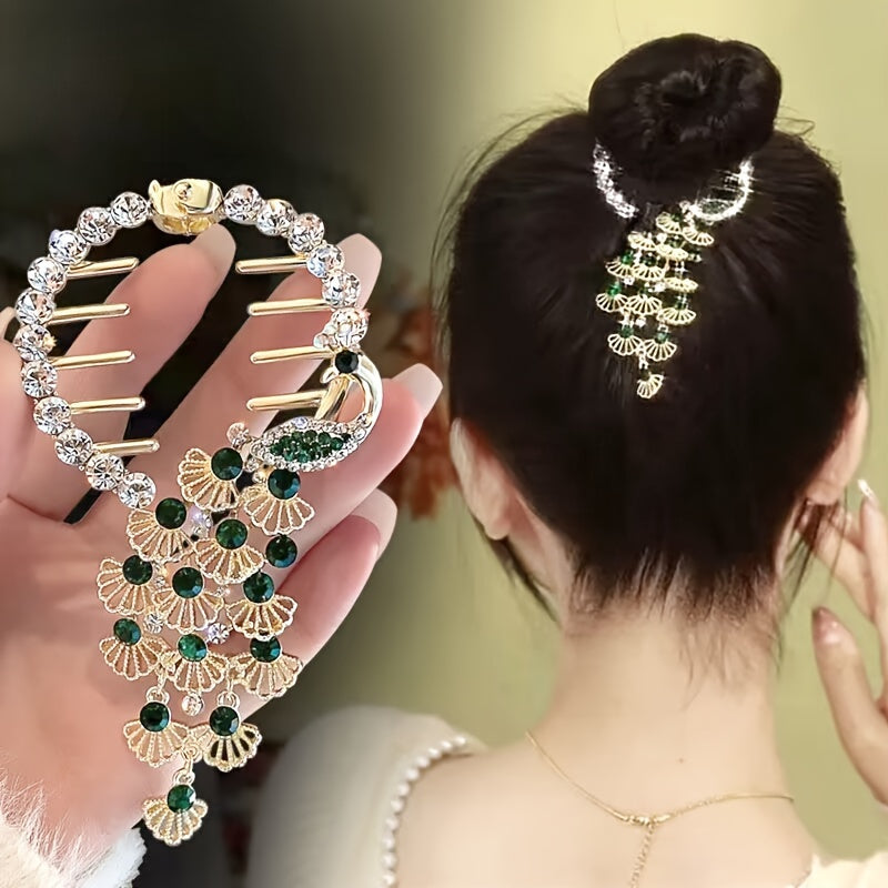 Peacock Crystal Fan Cascade Hair Accessory