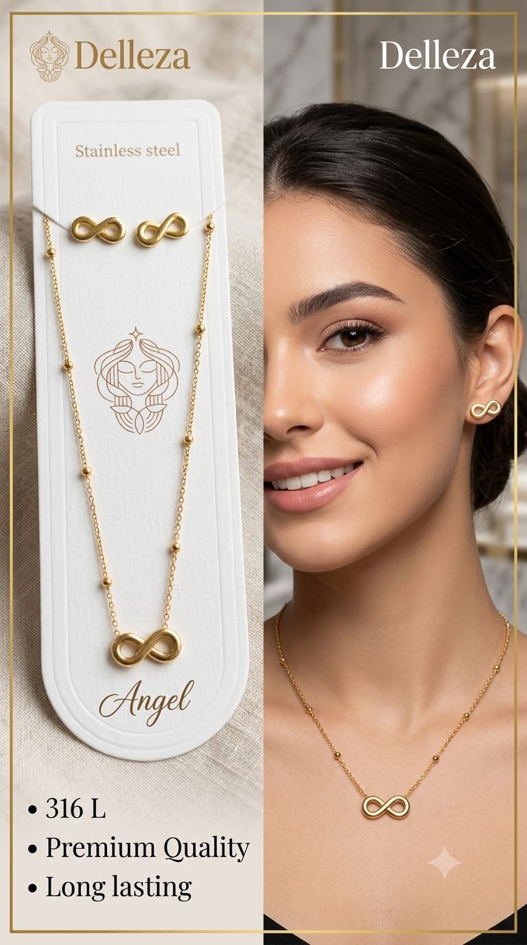 infinity symbol pendant and matching infinity stud earring