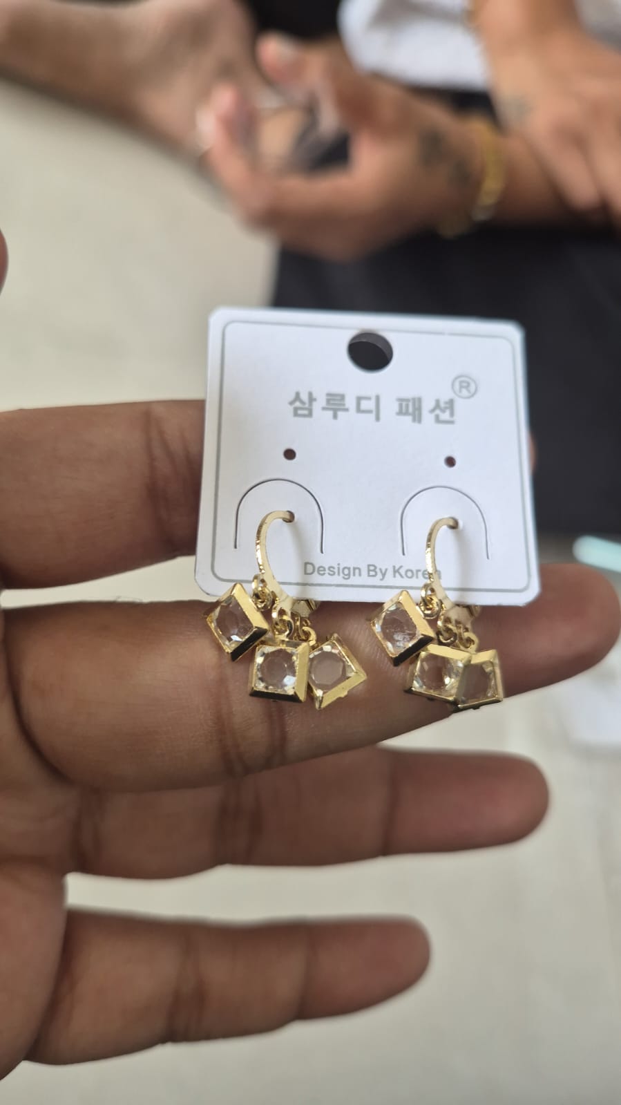 dangling square-cut clear crystals hoop earrings