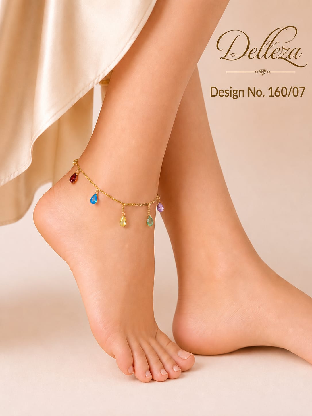 Multi-colored teardrop crystal charms anklet anti tarnished 1 pcs