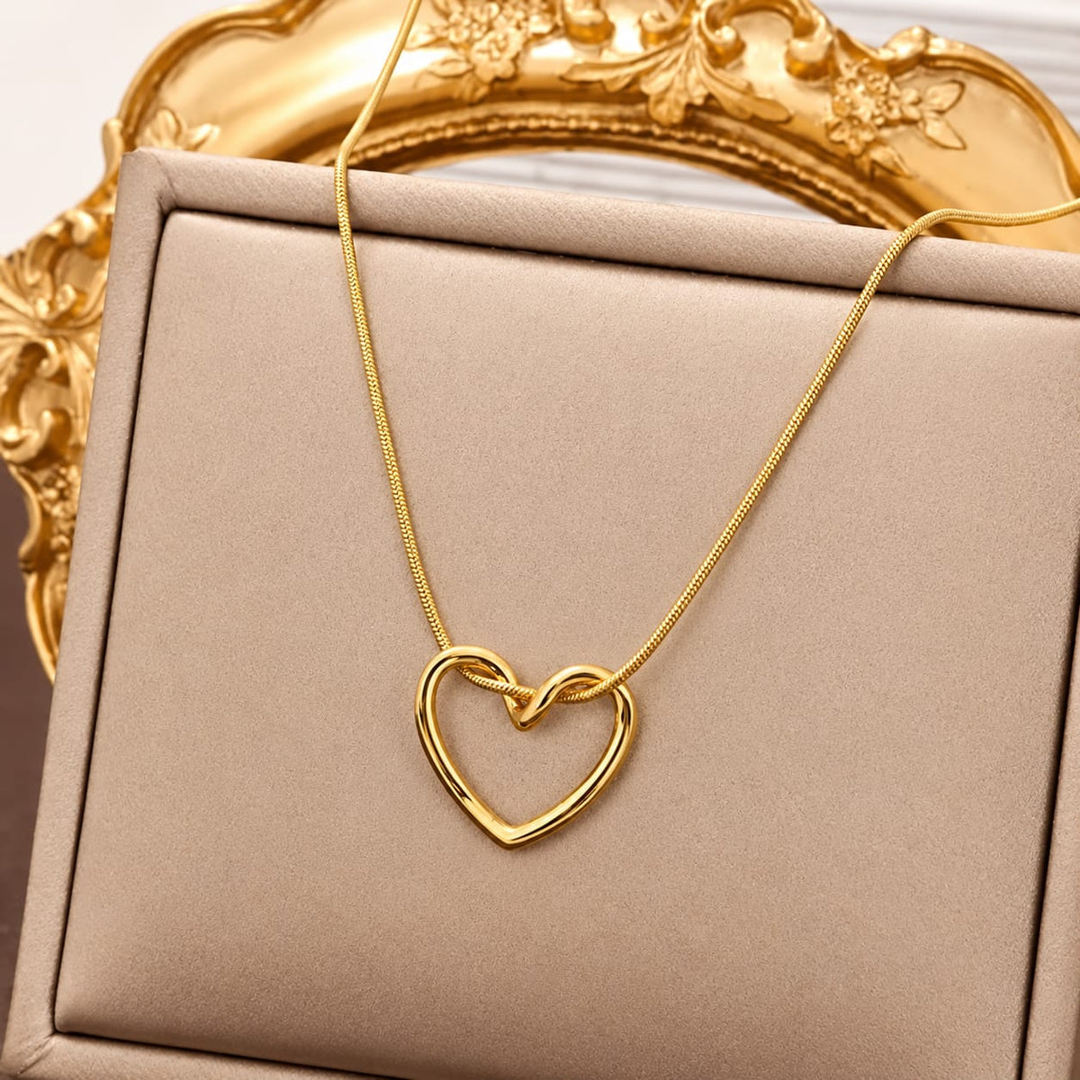 Anti-Tarnish Open Heart Pendant Necklace