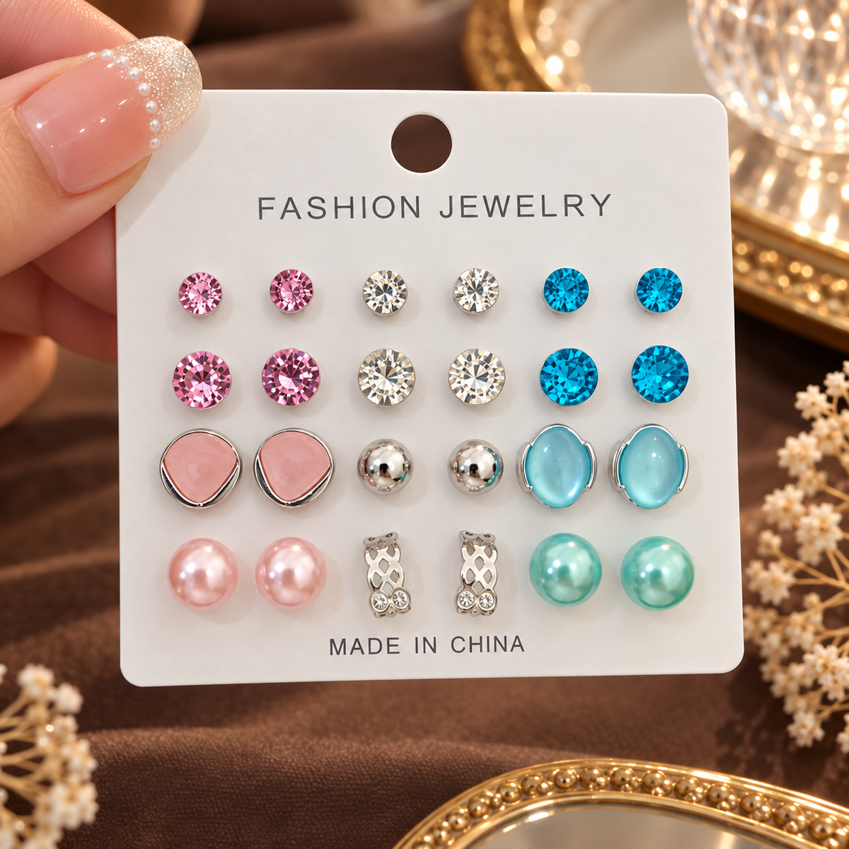 Set of 12 pair silver plated Korean stud earring