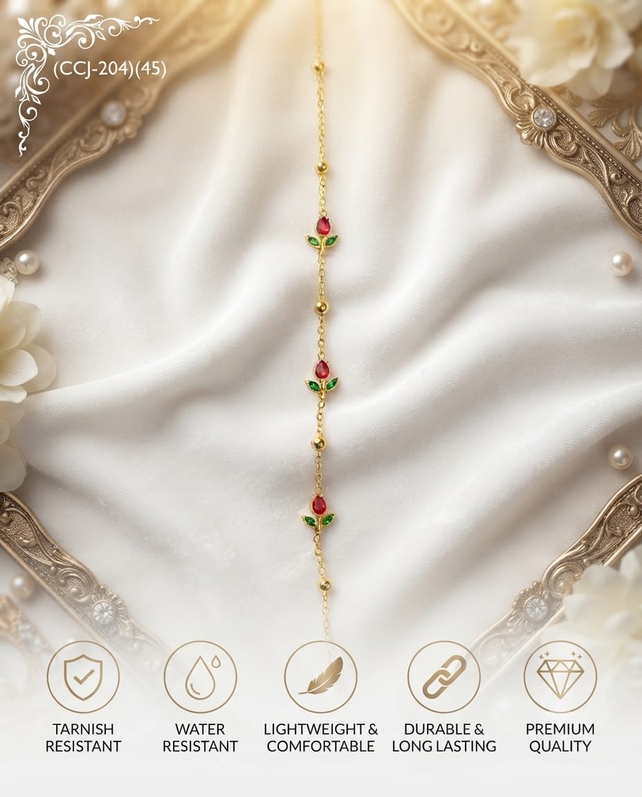 Crimson Bud & Green Leaf tulip Bracelet