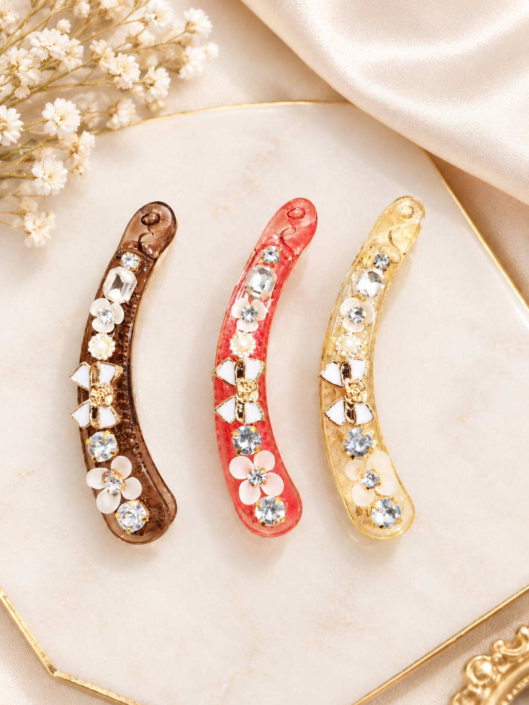 Korean premium diamond banana clip set of 3