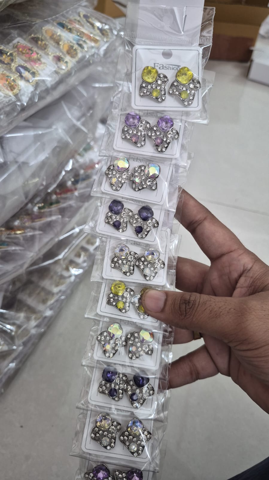 Assorted Crystal Stone Silver Stud Earrings