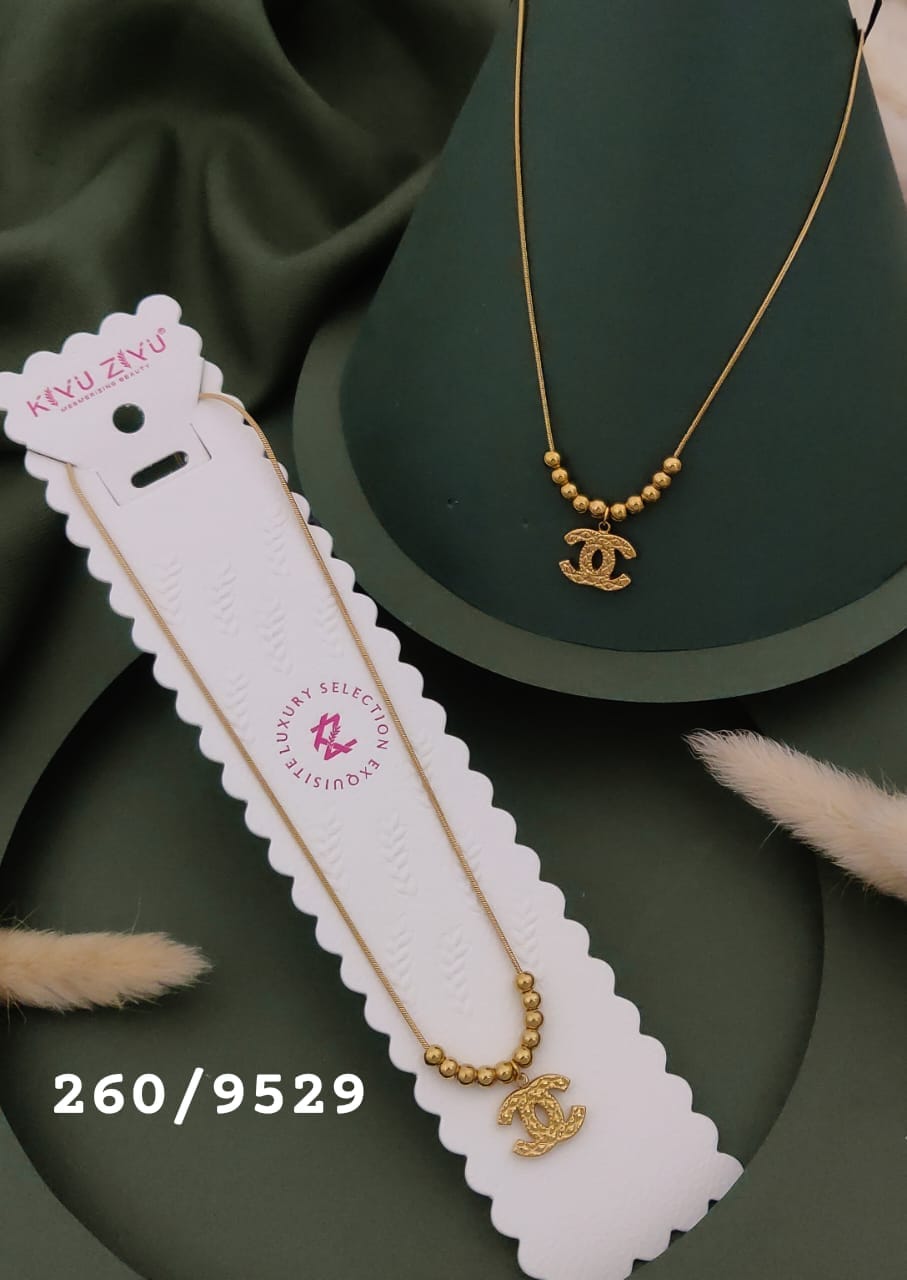 Anti tarnish Golden Beaded Double-C Pendant Necklace