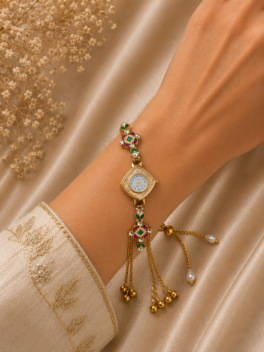 Royal Kashmiri Kundan Watch Bracelet for Women