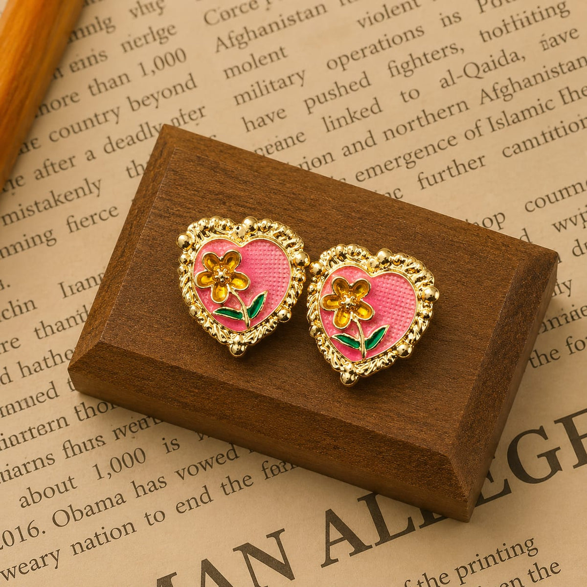 Vintage Floral heart Enamel earrings
