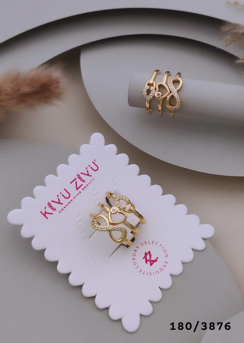 Gold-Plated Heart & Infinity Crystal Ring