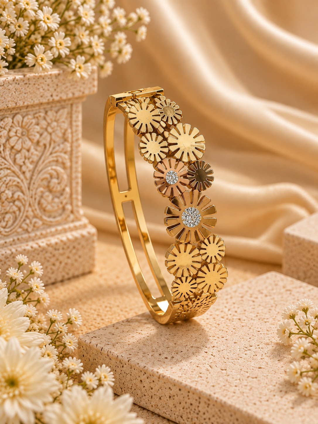 Anti-Tarnish Floral Bloom Statement Bracelet