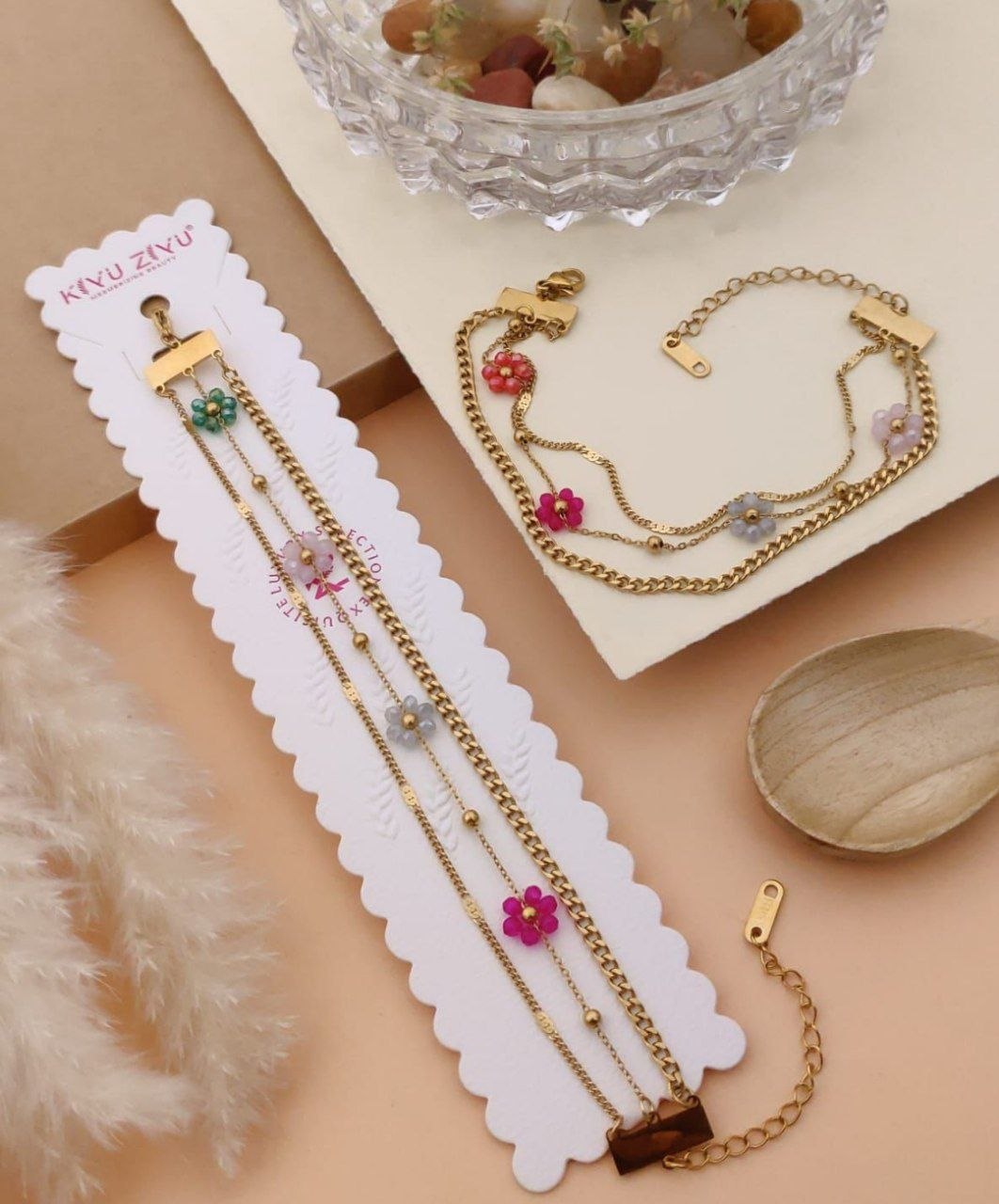 Anti-Tarnish Multicolor Floral Layered Bracelet