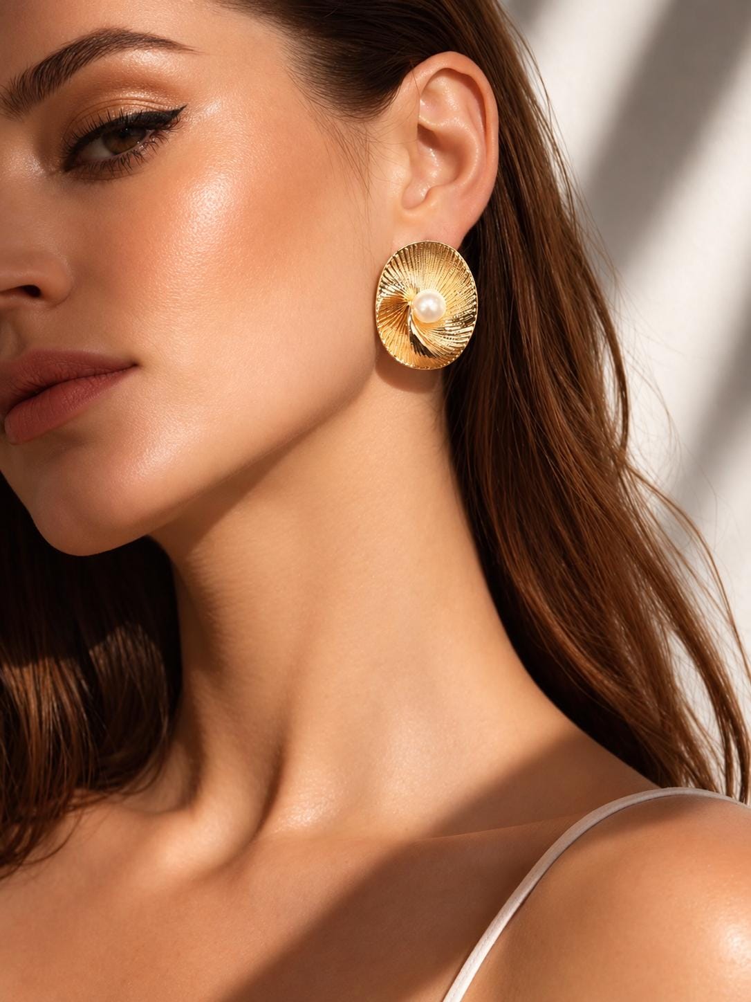 Gold-Tone Shell-Textured Pearl Stud Earrings
