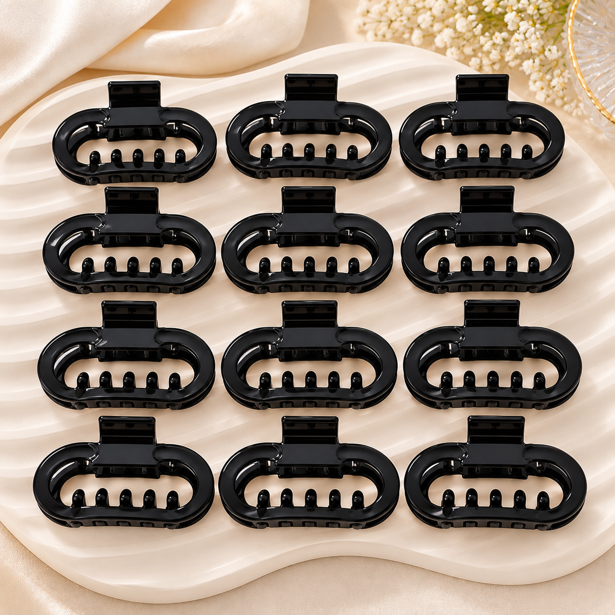 Classic Black Large Hair Clutcher – Set of 12