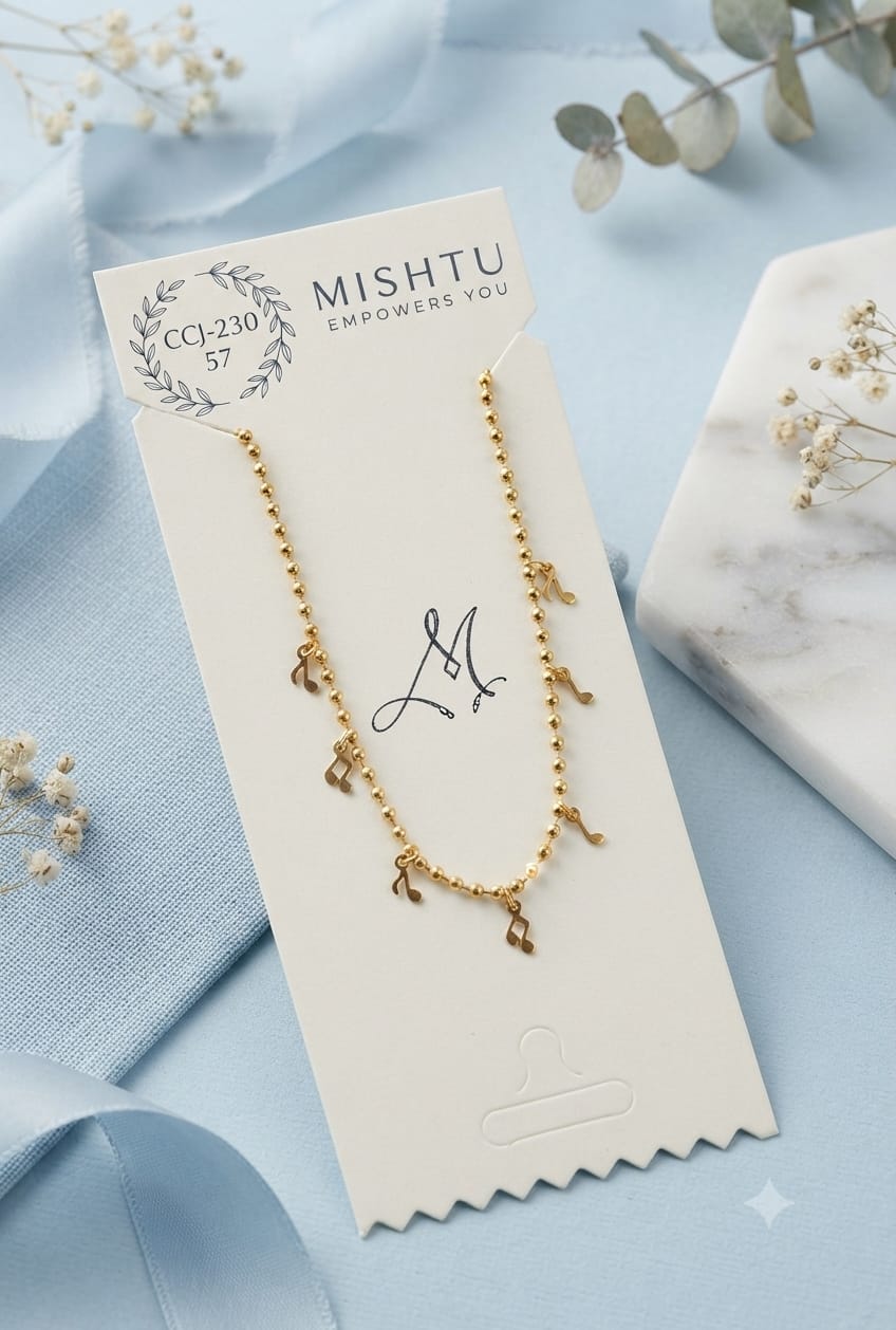 Gold-Tone Beaded Musical Note Charm Necklace
