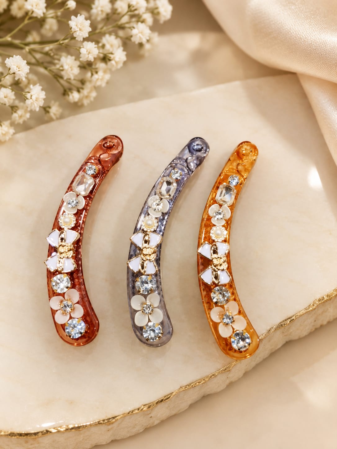 Korean premium diamond banana clip set of 3