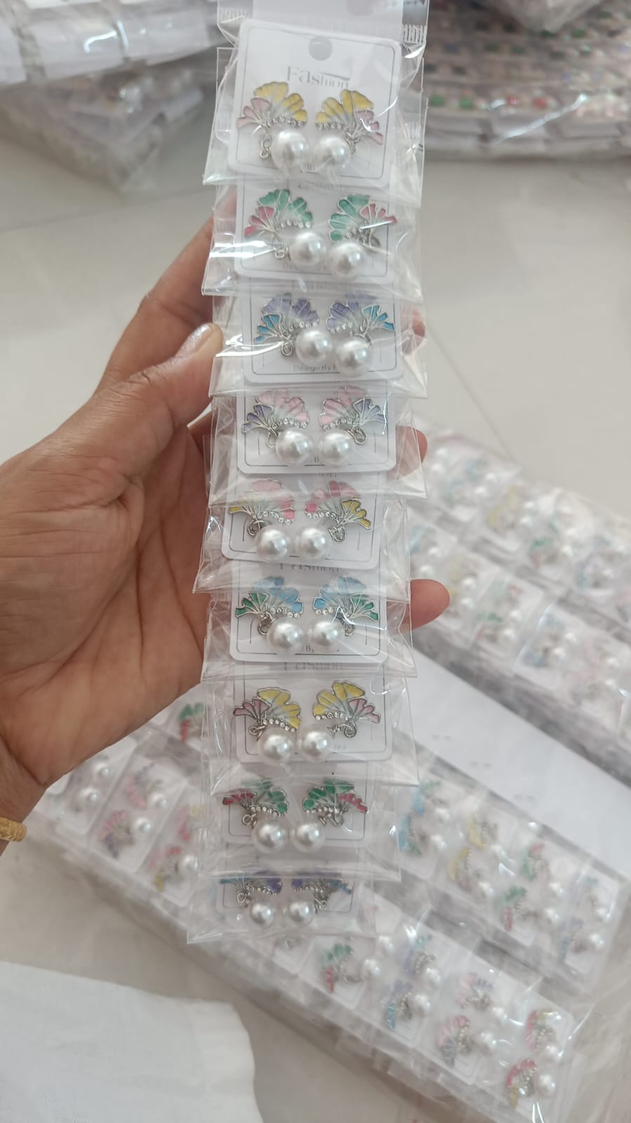 Korean Design Half Flower Pearl Drop Earring