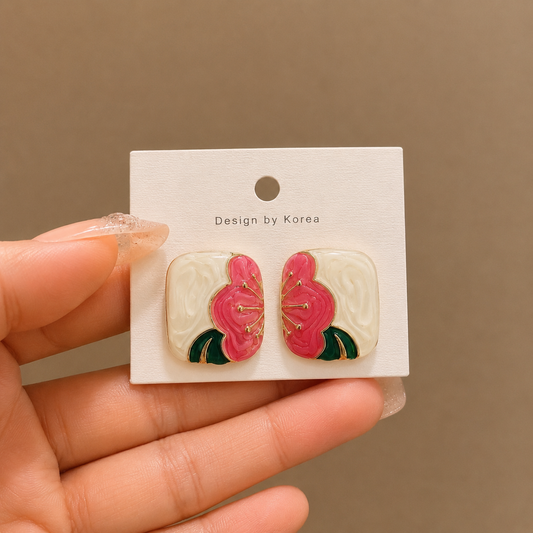 Korean Design Square Enamel Stud Earrings