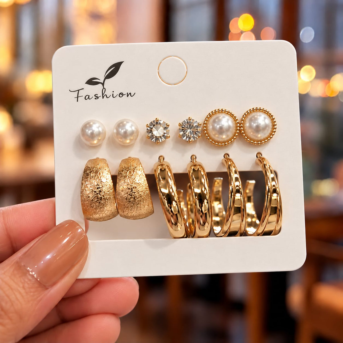 Set of 6 Premium Golden Hoop & Stud Combo Earrings