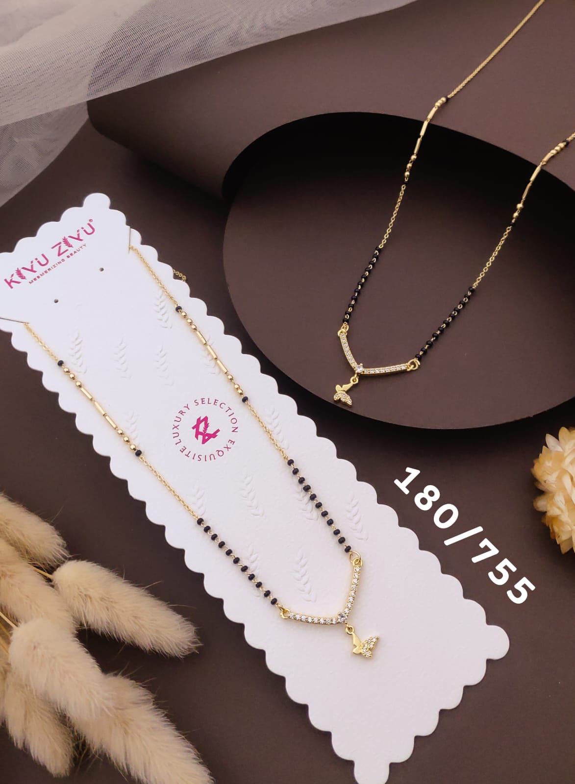 Diamond Butterfly Charm Mangalsutra Necklace