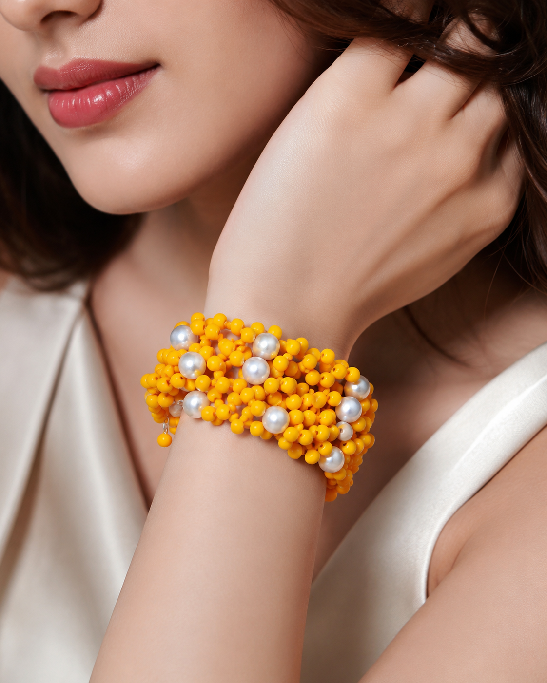Multi-Layer Beaded Stretch Bracelet with Pearl Accents