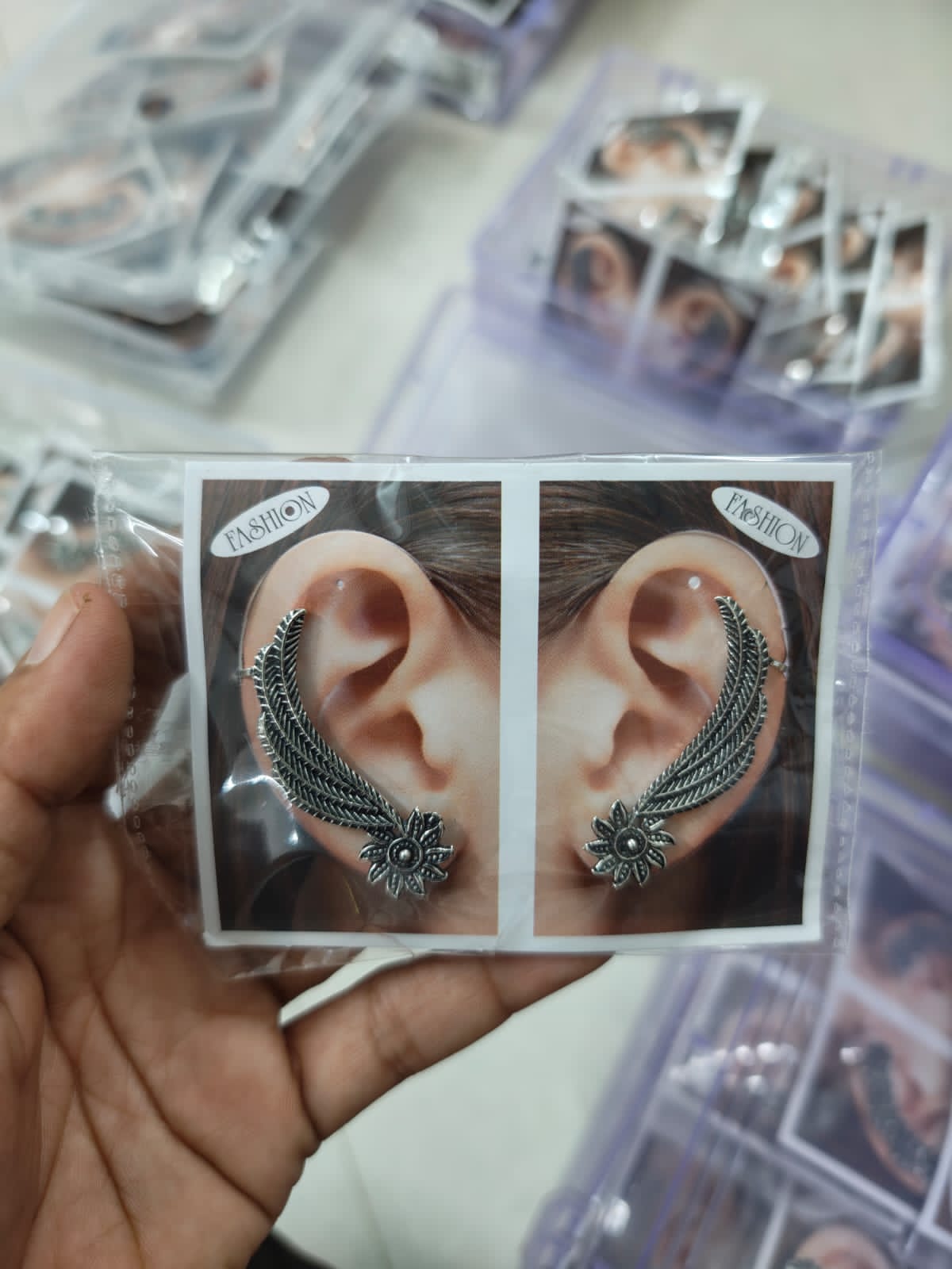 Set of 2 Oxidised Silver Floral Leaf Ear Cuffs