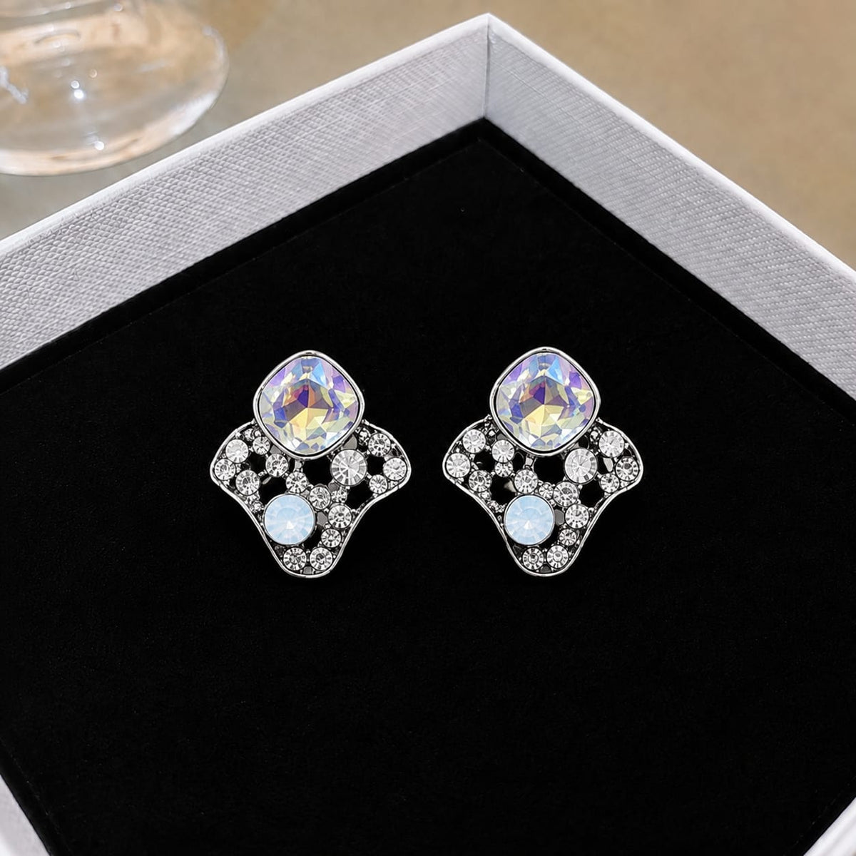 silver-toned crystal statement earring