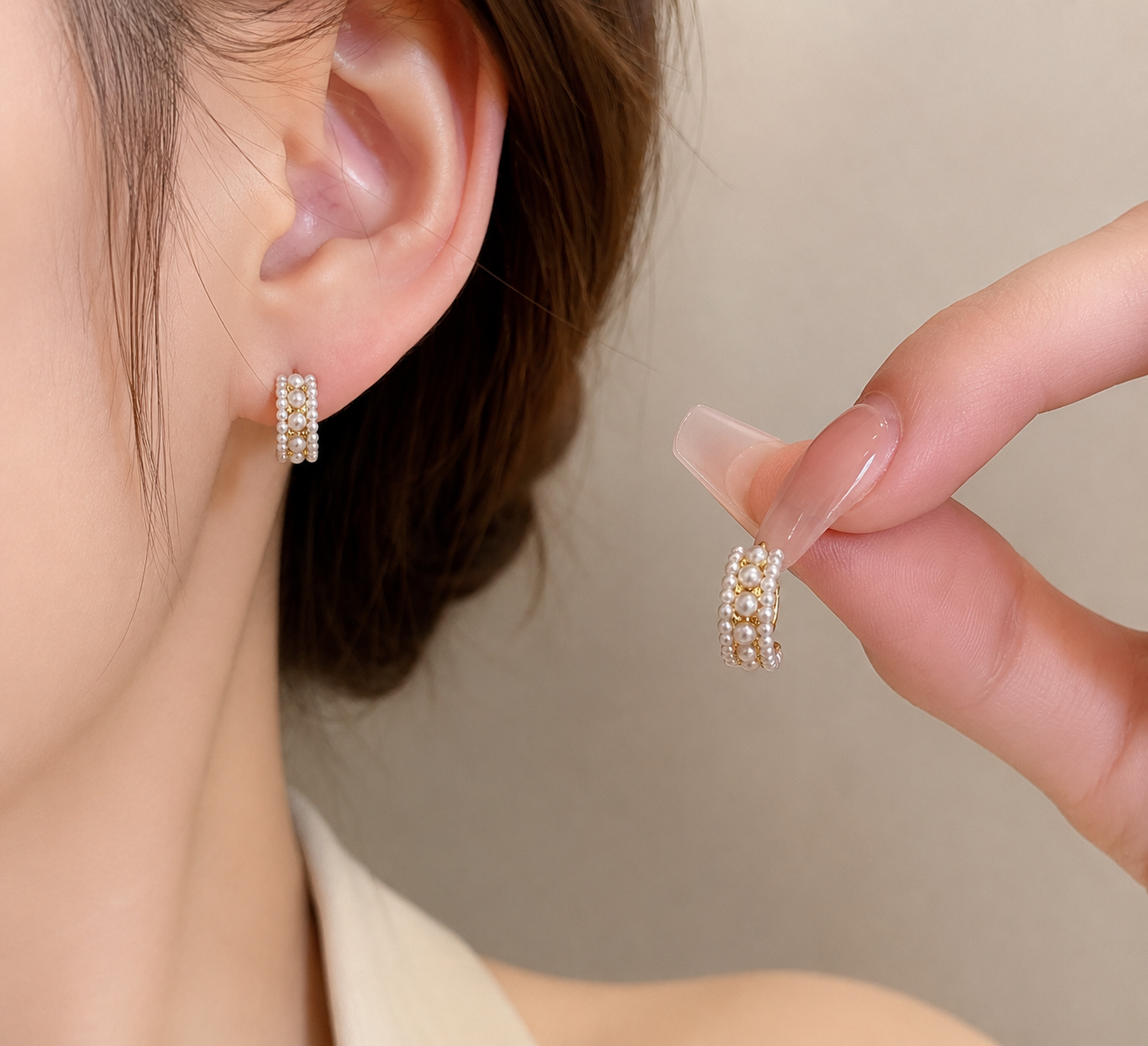 Half Hoop Korean pearl Earrings