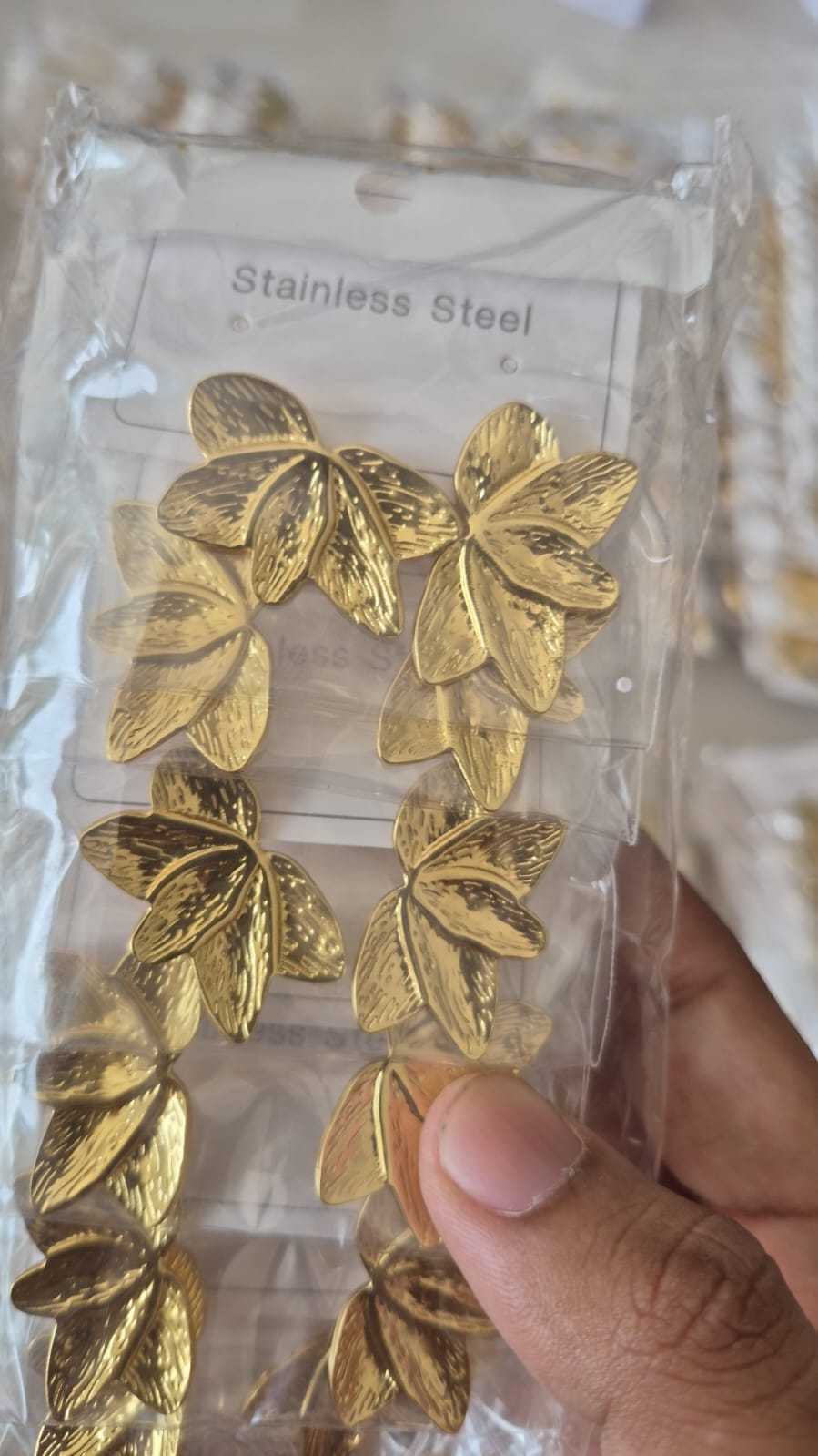 layered textured leaf shaped statement stud earring anti tarnished