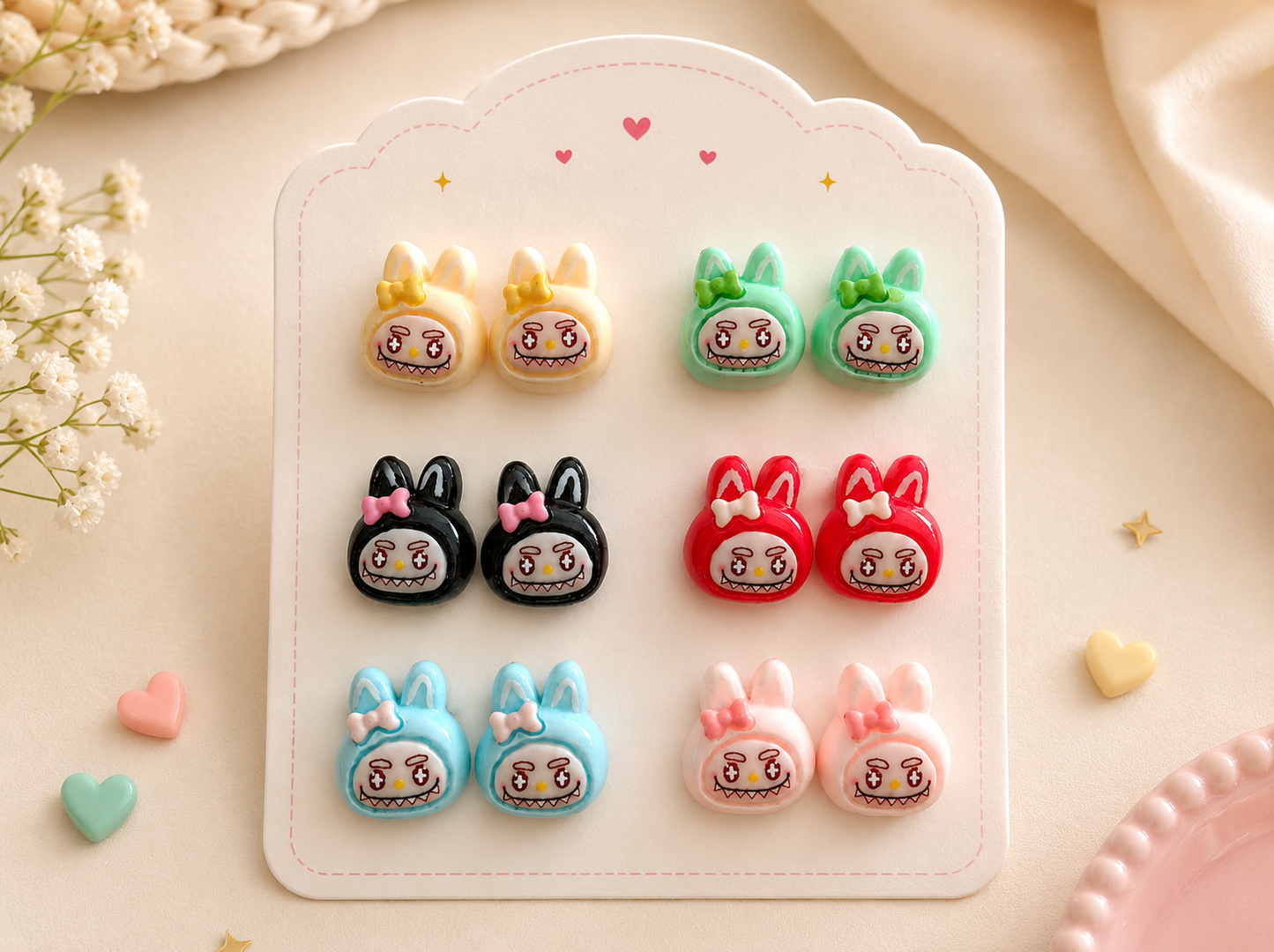Labubu earring set of 6 pair.