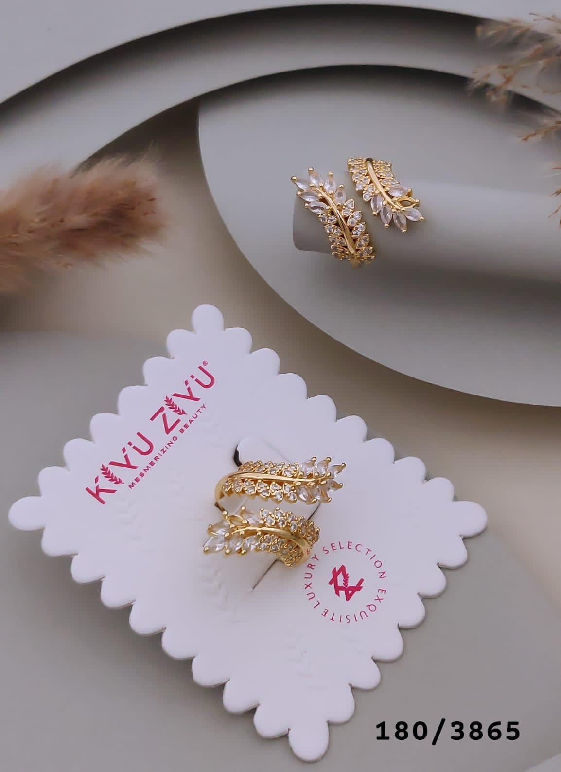 Gold-Tone Crystal Leaf Branch Ring