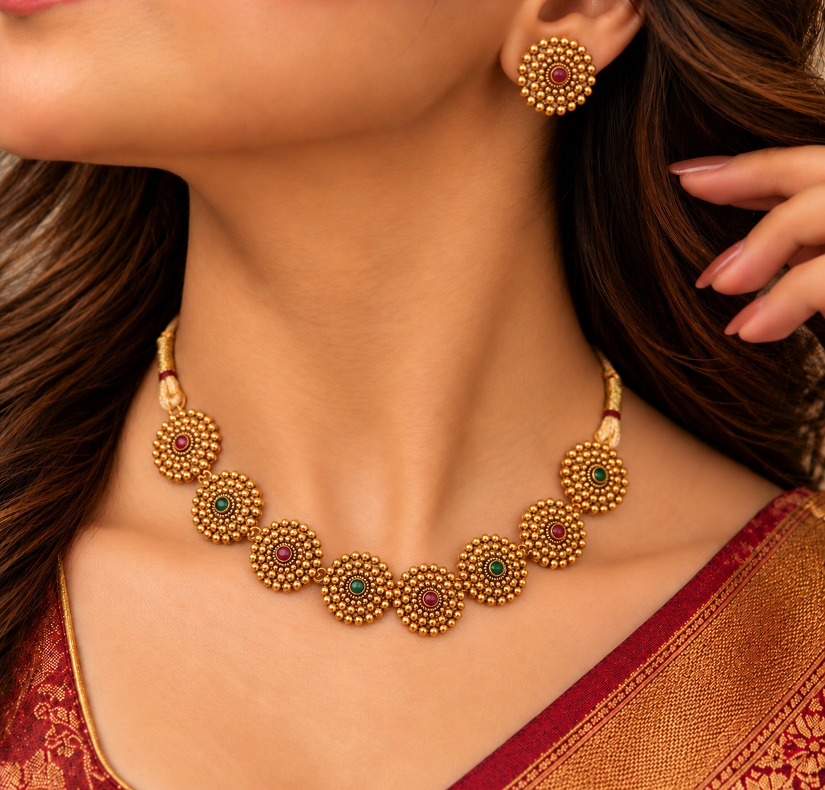 floral and chakra-motif necklace and earring set