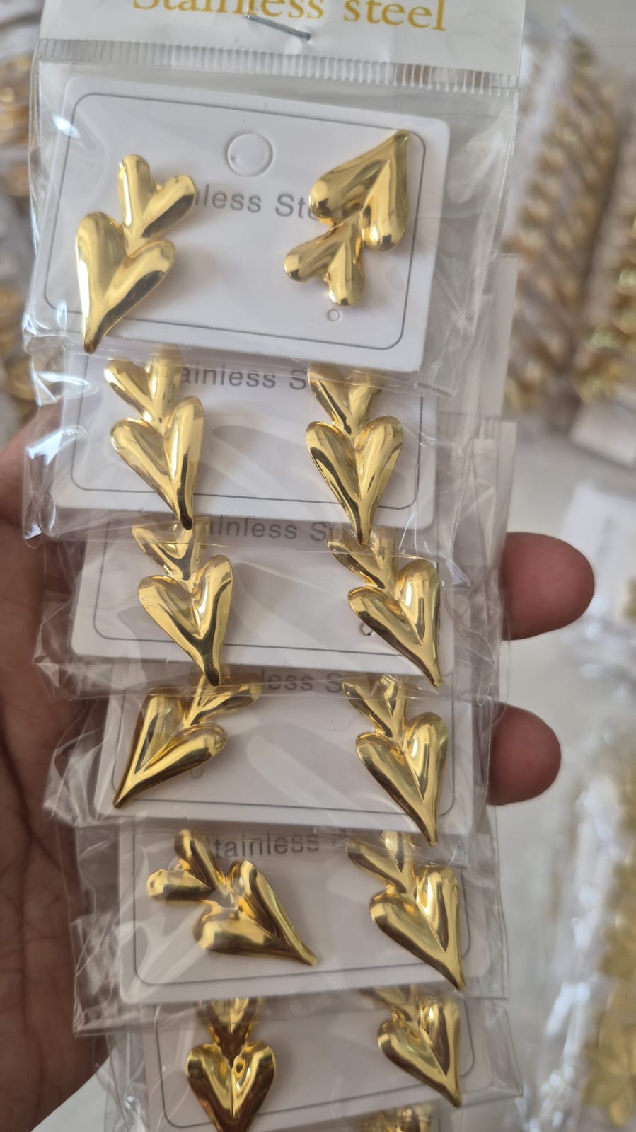 gold-plated stainless steel double-heart stud earring