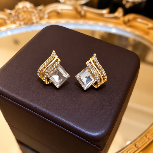 Korean-Style Crystal Geometric Stud Earrings