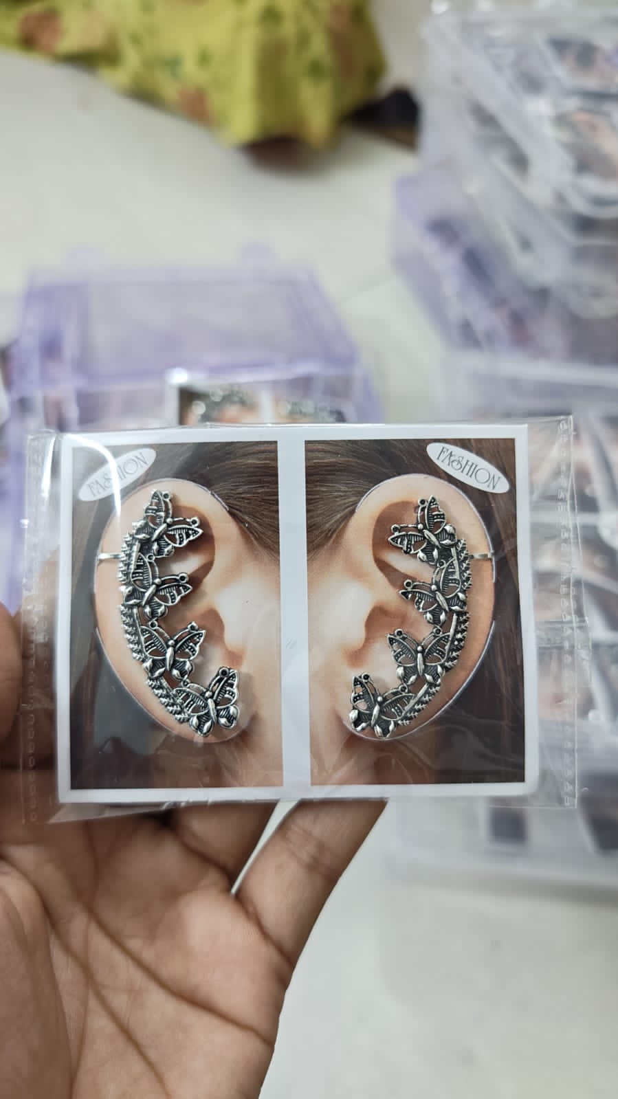 Set of 2 Oxidised Silver Butterfly Ear Cuffs