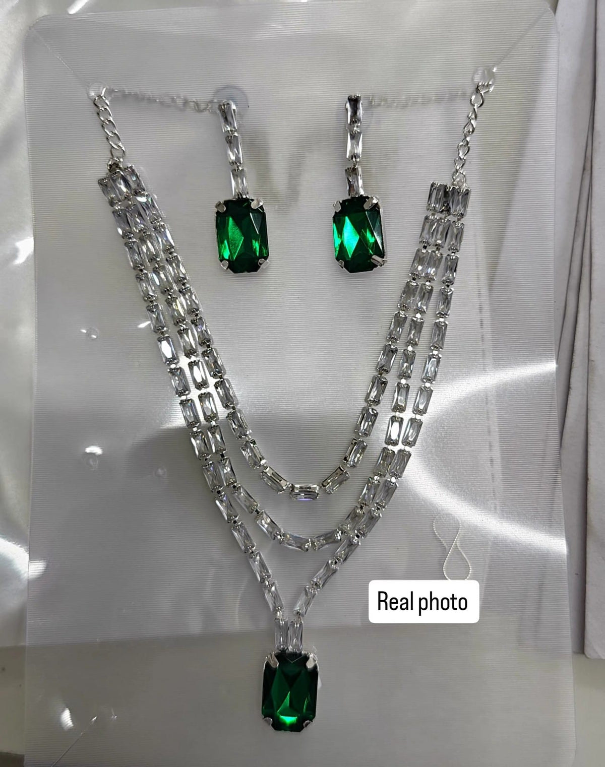 Celebrity inspired Crystal & green Stone Necklace Set with Earrings