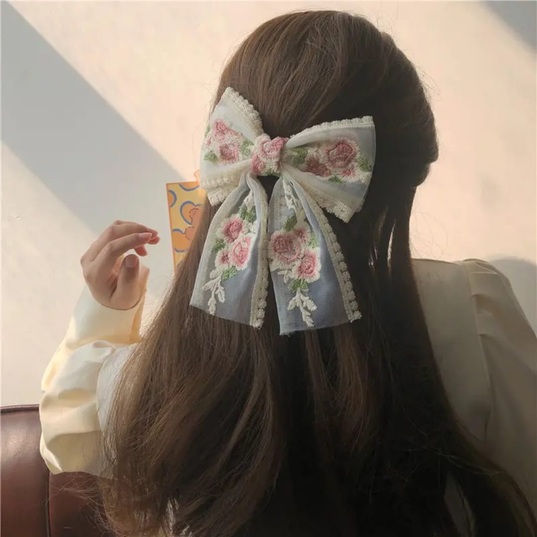 Trendy Hair Bow Clip Set of 2 (White & Cream)