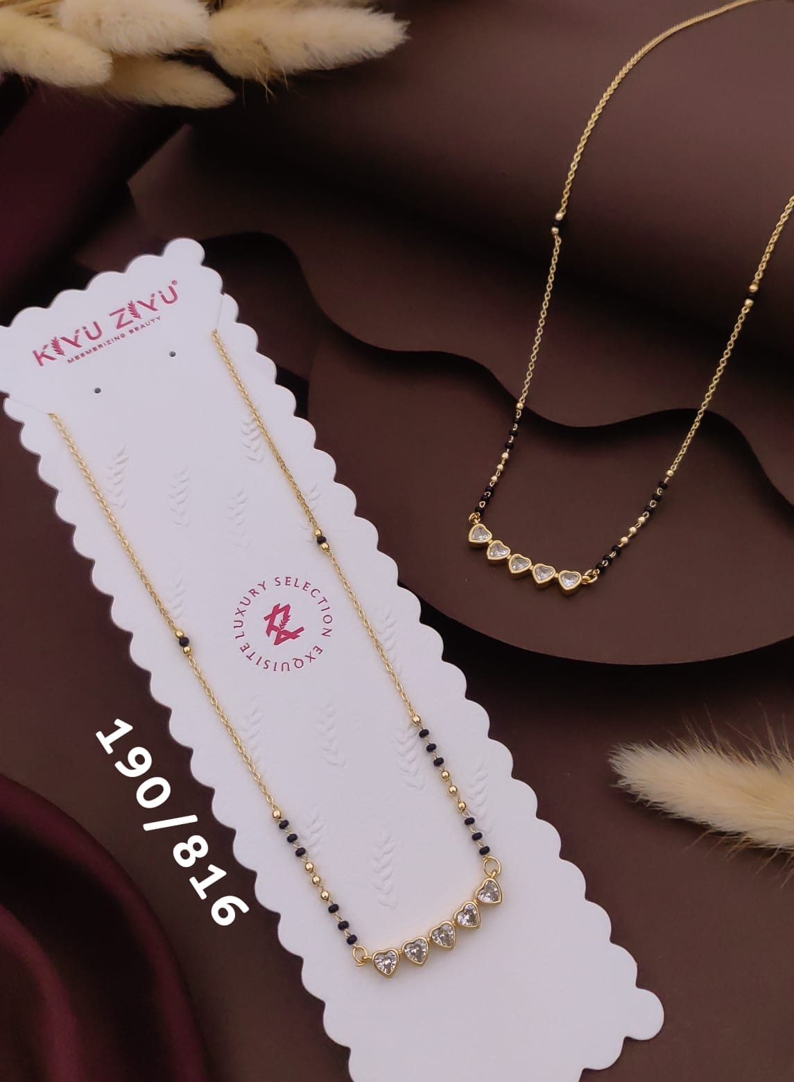 row of five crystal heart shape mangalsutra only pendant anti tarnished