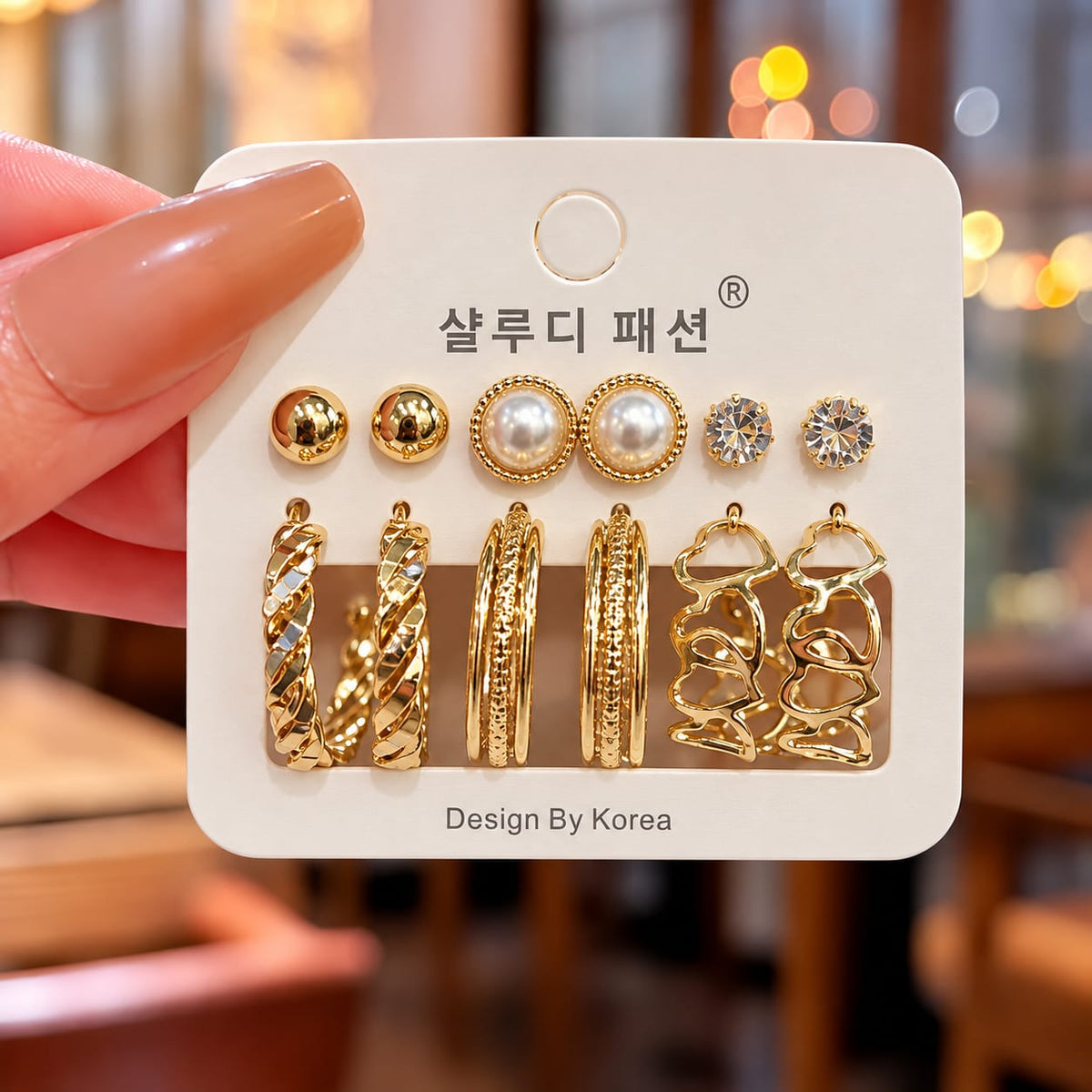 Set of 6 Premium Golden Hoop & Stud Combo Earrings