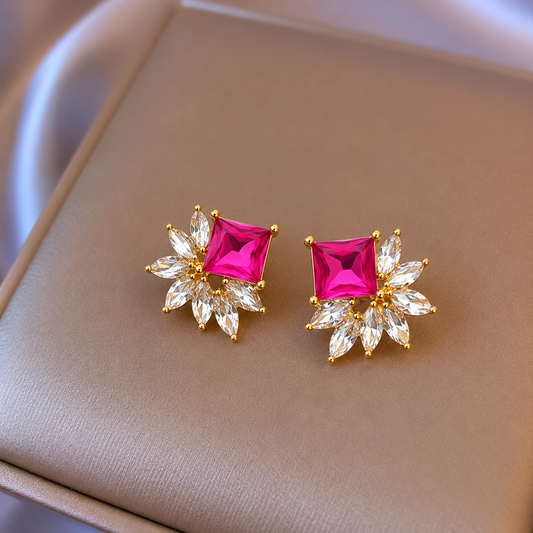 Square Crystal Cluster Stud Earrings